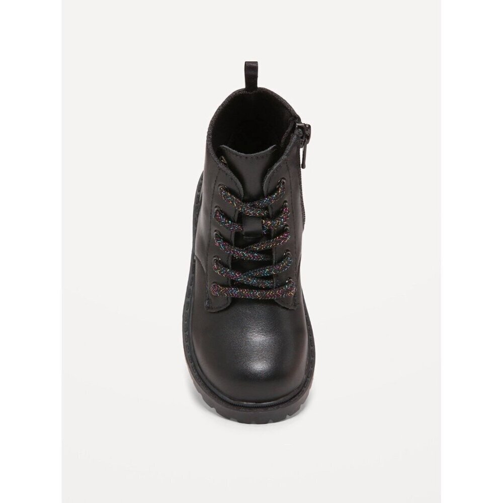 Old Navy Faux-Leather Side-Zip Black Boots Toddler Girls XS Black Sparkle Laces - Picture 9 of 13